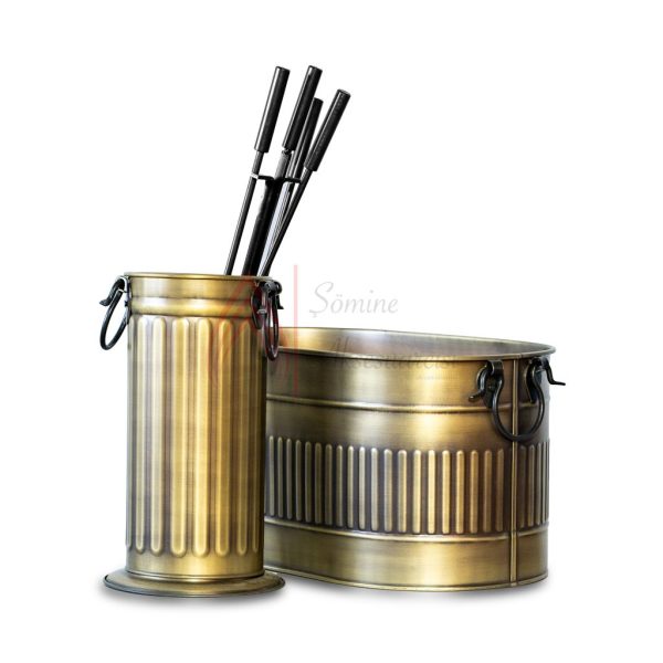 Gold Oval Odunluk ve Maşa Takımı Set